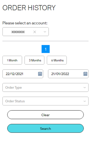 You can also request your historical transactions dating back up to 6 months. Simply click “Order History” to go to this screen.