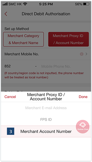 Select “Merchant Proxy ID / Account Number”. Then tap “Merchant Mobile No.” and select “Merchant Account Number”.
