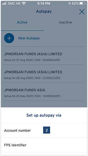 After entering a Citi Mobile® Token Unlock Code, select “New Autopay” and choose to set up autopay via “Account number”.
