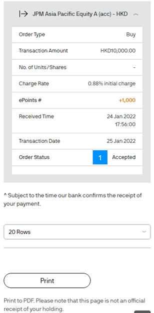 After 10:00pm, come back to the Order Status in J.P. Morgan eTrading. If your payment has been successfully received, the status of your order will read “Accepted”.